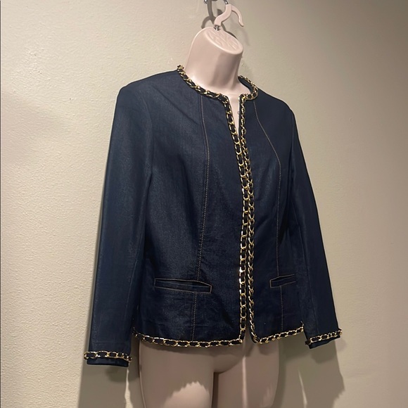 Lafayette 148 denim threaded chain trim jacket blazer 4